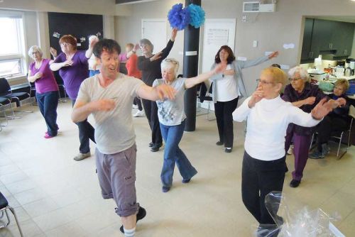 Tim White leads a Zumba class at the Sharbot Lake Medical Centre for the SLFHT's Earth Day Spring Fling event for seniors